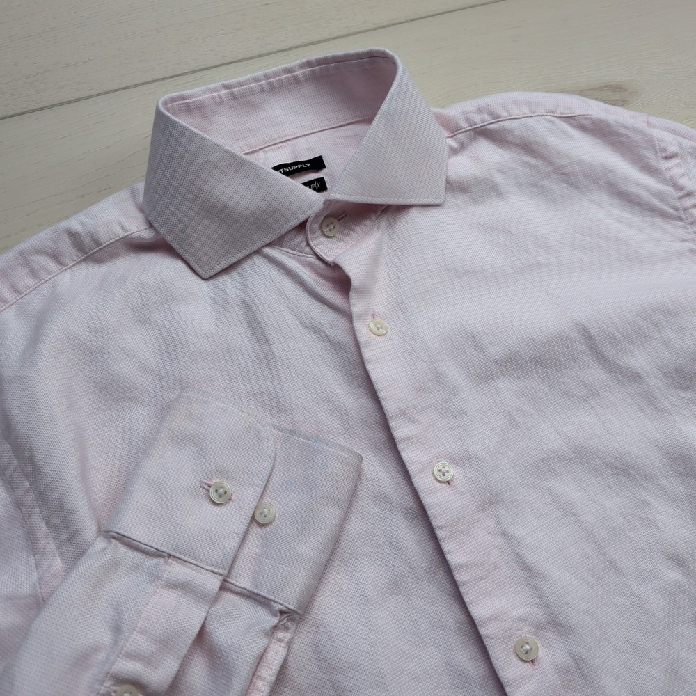 Suitsupply DressShirt Mens 39 15.5 Ford Slim Fit Pink Long Sleeve Cotton 2 Ply‎
